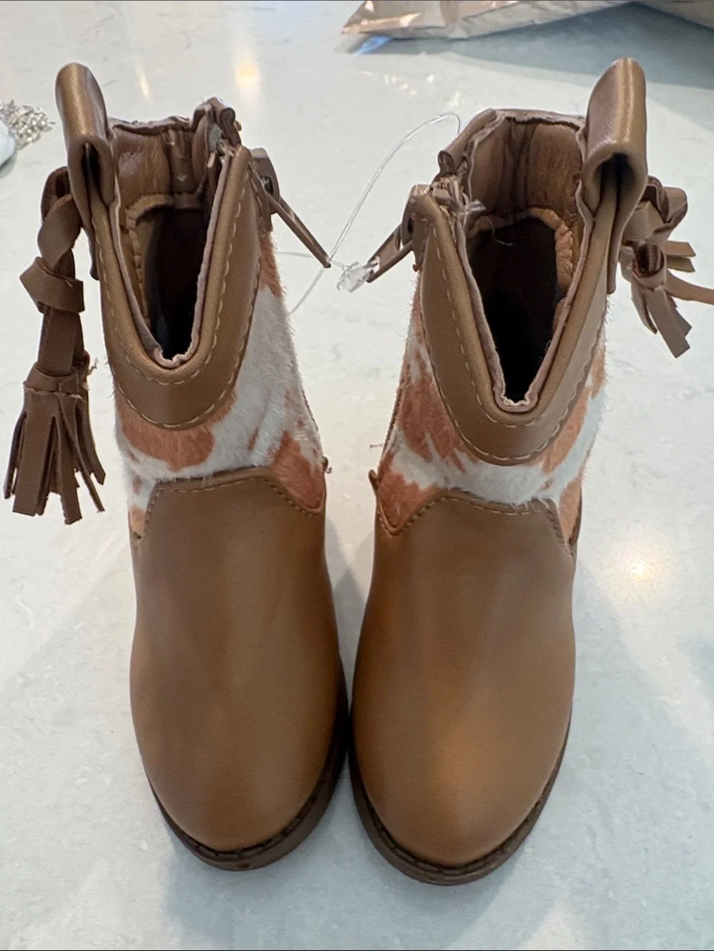Nicole Miller Brown and White Kids Western Tassel Boots